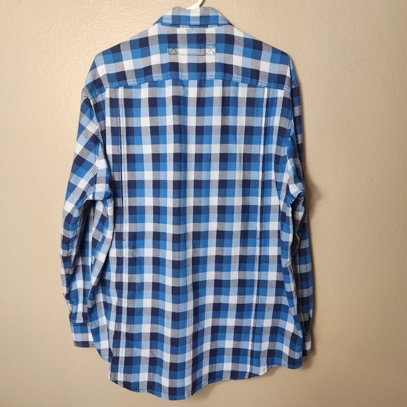 Duluth Trading Co Mens Crosscut Performance Blue Plaid Flannel Shirt-Size L - Picture 11 of 13